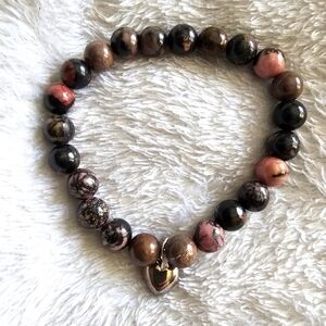 Natural Rhodonite 6mm Round Shape Beaded Gemstone Healing Stretch Bracelet